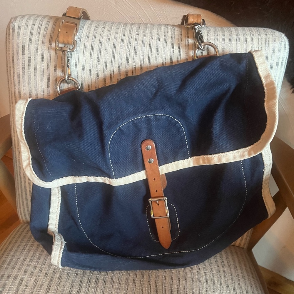 J. Crew Blue and Cream Laptop Case with Leather Accents
